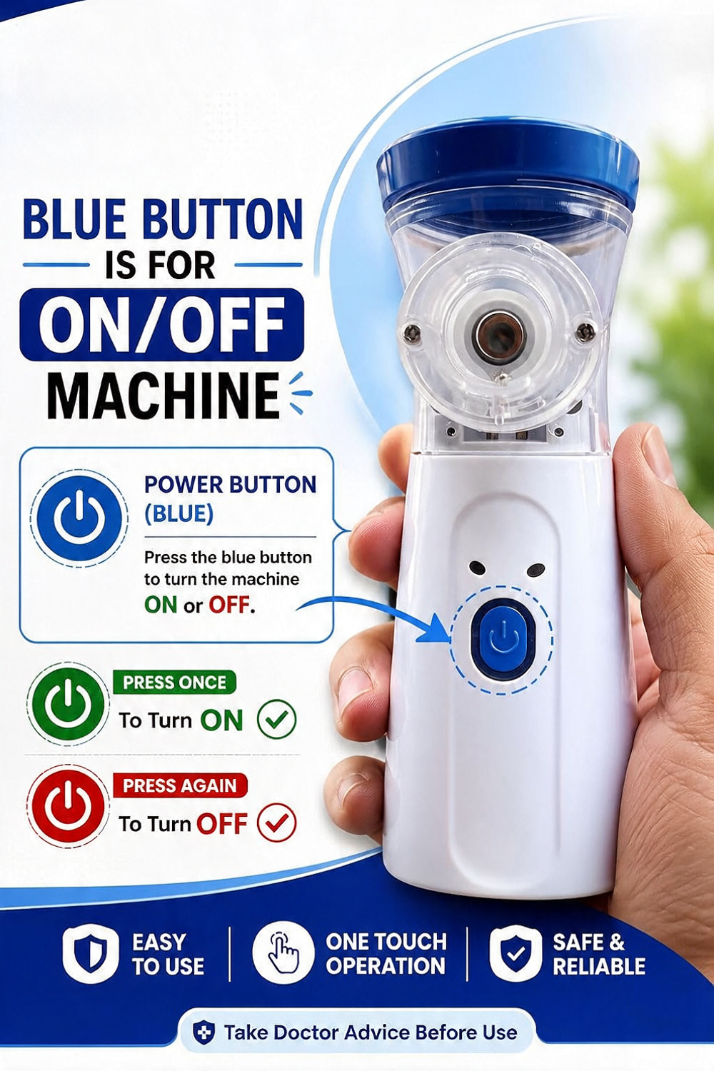 Mesh Nebulizer, Portable Handheld Nebuliser Machine, Model JSL-W302, Quiet and Low Power Operation